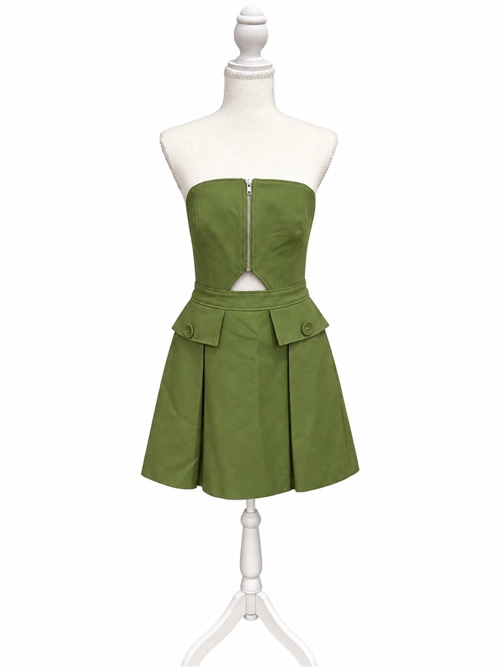 C/MEO Collective Olive Green Strapless Utility Mini Dress Size L